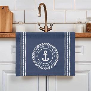 Nautical Navy Blue & White Anchor Boat Namn Kökshandduk