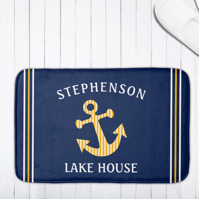 Nautical Navy Blue White Yellow Custom Family Lake Badrumsmatta (Skapare uppladdad)