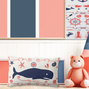 Nautical Navy Coral Boy Nursery Whales & Seashells Lumbarkudde