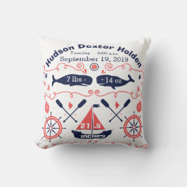 Nautical Navy Coral Nursery Pojke Birth Stat Kudde