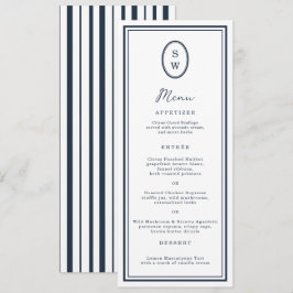 Nautical Navy Monogram Long Wedding Menu Card Inbjudningar
