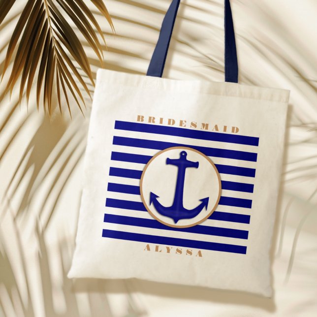 Nautical Navy och Tan Bridesmaid Namn Gift Bag Tygkasse (Skapare uppladdad)