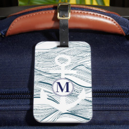 Nautical Navy och White Anchor Monogram Bagagebricka