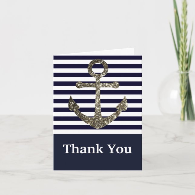 Nautical Navy och White Anchor Tacksamhetskort Tack Kort (Framsida)