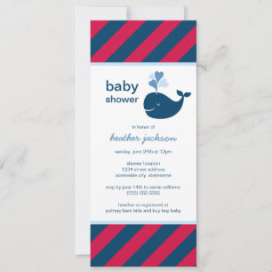 Nautical Navy Röd Val Slim Babypojke Baby Shower Inbjudningar