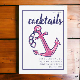Nautical Navy Rosa Ankare Preppy Cocktailfest  Inbjudningar