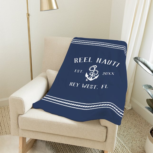 Nautical Navy Rustic Anchor | Anpassningsbar Boat  Fleecefilt (Skapare uppladdad)