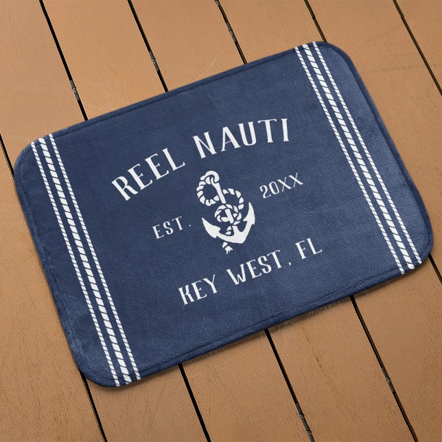 Nautical Navy Rustic Anchor | Din båt Namn Badrumsmatta (Skapare uppladdad)