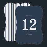 Nautical Navy Stripe Die-Cut Wedding Table Number Inbjudningar<br><div class="desc">Nautical Wedding Die-Cut Table Number in classic navy and white — a chic coastal reception table sign perfect for elegant seaside weddings. Inspired by timeless Coastal Elegance and yacht-club style aesthetics, this navy stripe scalloped table number adds a refined preppy touch to your reception tables. Perfect for the modern coastal...</div>