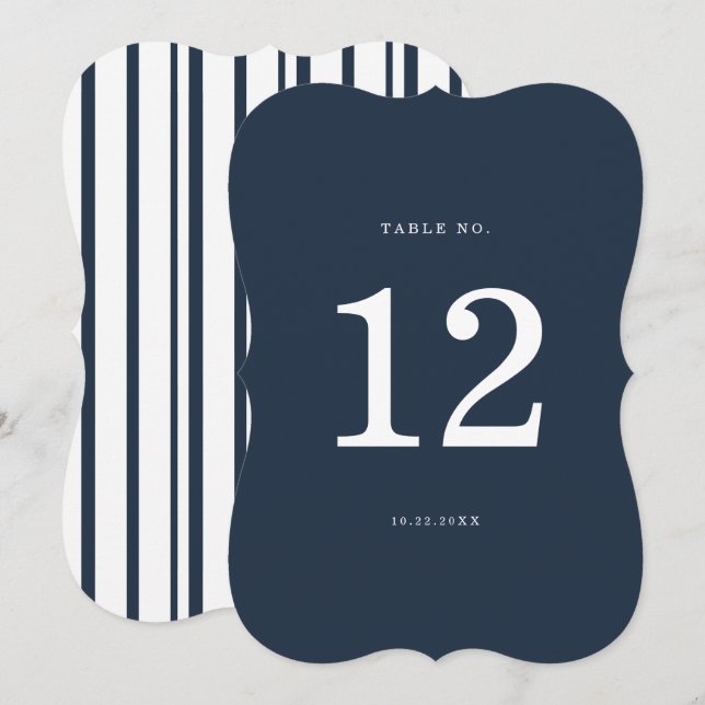 Nautical Navy Stripe Die-Cut Wedding Table Number Inbjudningar (Fram/baksida)