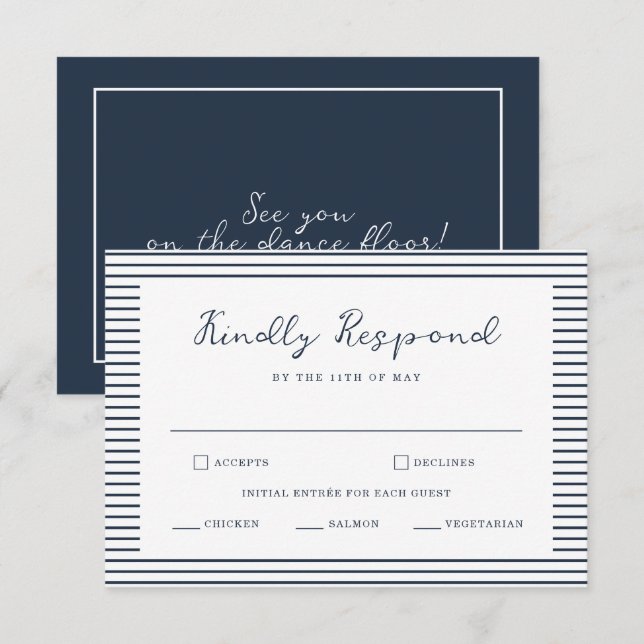Nautical Navy Stripe Wedding RSVP Card Tilläggskort (Fram/baksida)