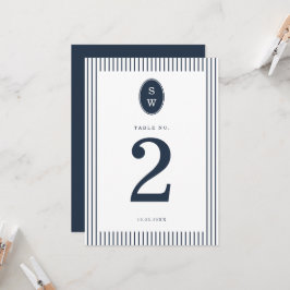 Nautical Navy Stripe Wedding Table Number Card Inbjudningar