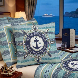 Nautical Navy & Teal Anchor Sea Shells Pattern Kudde