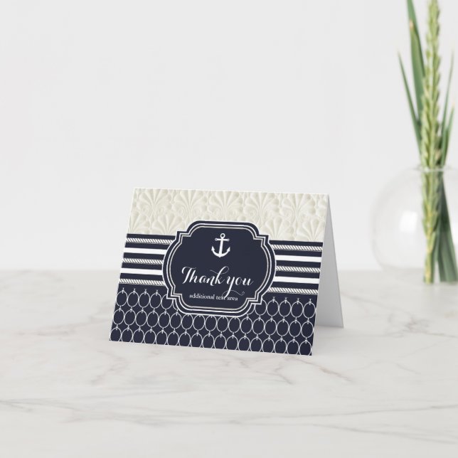 Nautical Navy & Vit Elegant Strand Tack Kort (Framsida)