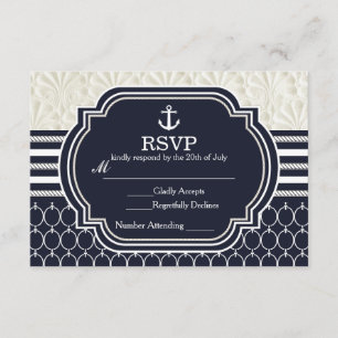 Nautical Navy & Vit Elegant Strandbröllop OSA Kort