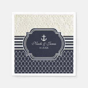 Nautical Navy & Vit Elegant Strandbröllop Pappersservett