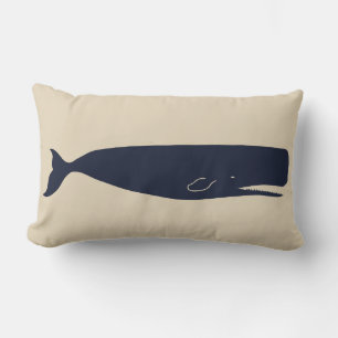 Nautical Navy Whale Silhouette & Beige Lumbarkudde