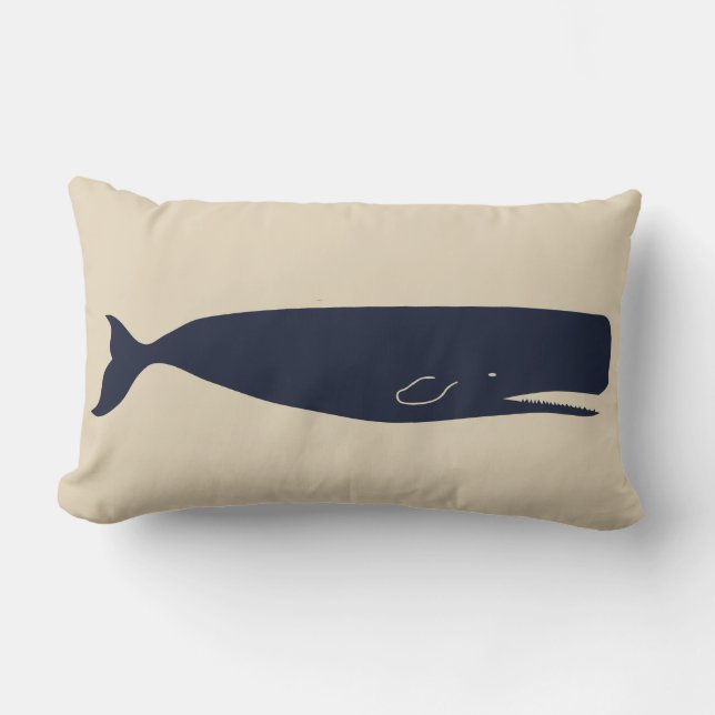 Nautical Navy Whale Silhouette & Beige Lumbarkudde (Framsida)