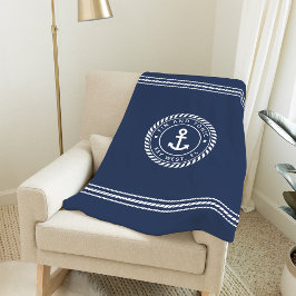 Nautical Navy & White Anchor | Anpassningsbar Boat Fleecefilt