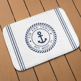 Nautical Navy & White Anchor | Din båt Namn Badrumsmatta