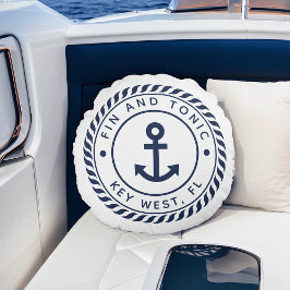 Nautical Navy & White Anchor | Din båt Namn Rund Kudde