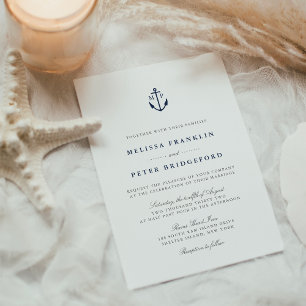 Nautical Navy & White Anchor Monogram Bröllop Inbjudningar