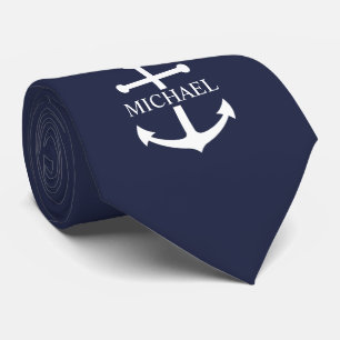 Nautical Navyblå Ankare Personligt Namn Slips