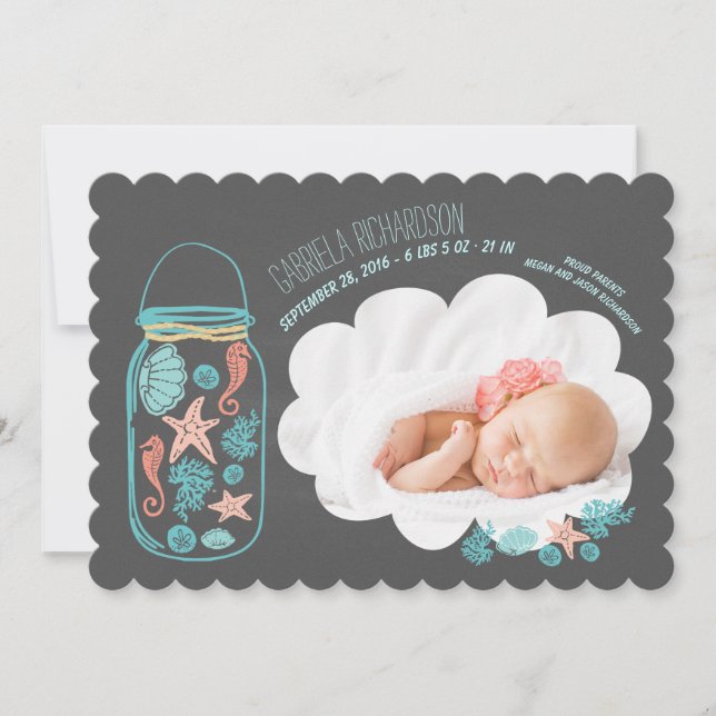 Nautical Newborn Baby Photo Birth Notice Meddelande (Framsida)