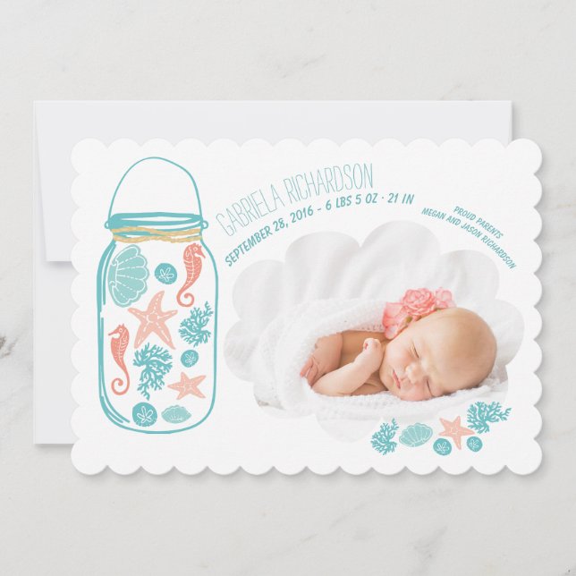 Nautical Newborn Baby Photo Birth Notice Meddelande (Framsida)