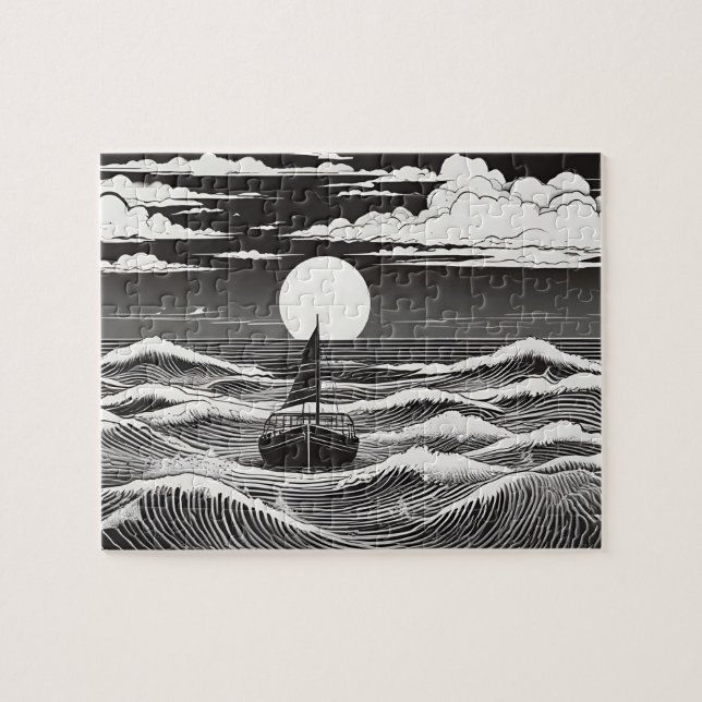 Nautical Night Moonlit Voyage på Vatten Pussel (Horisontell)