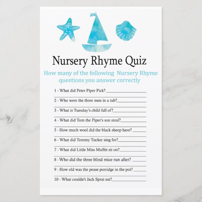 Nautical Nursery Rhyme Quiz-babyduschspel (Framsida)
