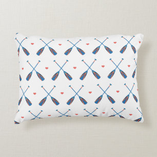 Nautical Oars Hearts Blue White Accent Pillow Prydnadskudde