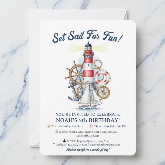 Nautical Ocean Beacon Party Invite Inbjudningar (Perfect for little sailors.)