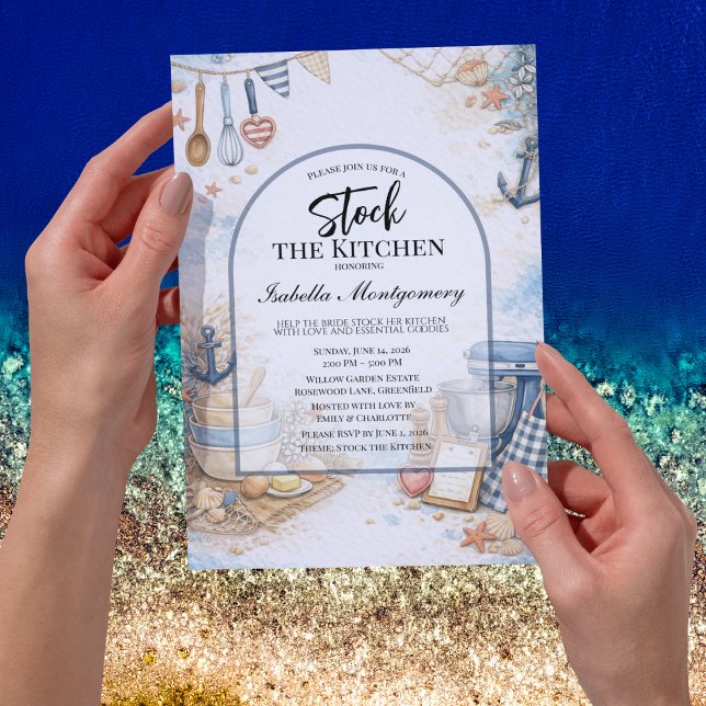 Nautical Ocean Bridal Shower Kitchen Themed Inbjudningar (Nautical Ocean Kitchen Themed Invitations
)
