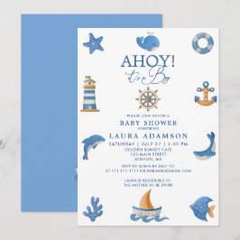 Nautical Ocean Sjöman Ahoy Det är en Pojke Babyfir Inbjudningar
