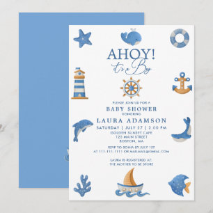 Nautical Ocean Sjöman Ahoy Det är en Pojke Babyfir Inbjudningar