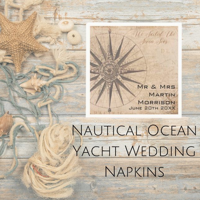 Nautical Ocean Yacht Bröllop Pappersservett (Nautical Ocean Yacht Wedding Napkins)
