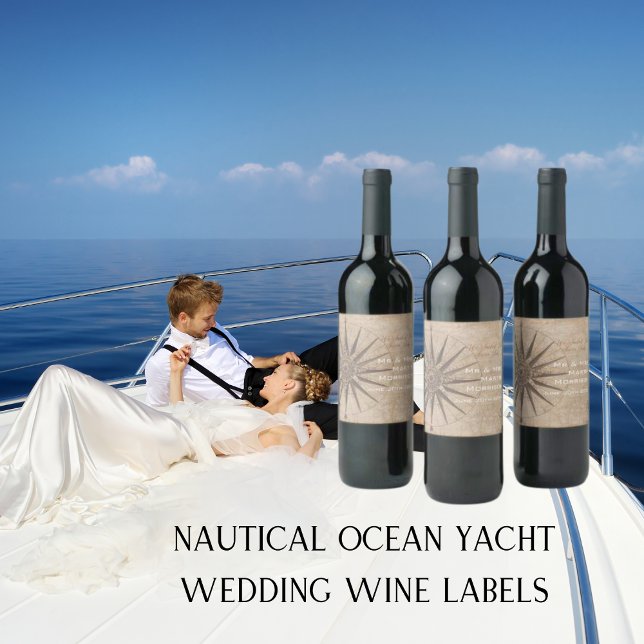 Nautical Ocean Yacht Bröllop Vinflaska Etikett (Nautical Ocean Yacht Wedding Wine Label)