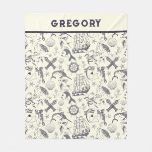 Nautical Old Sailor Tattoos Patterned Fleecefilt