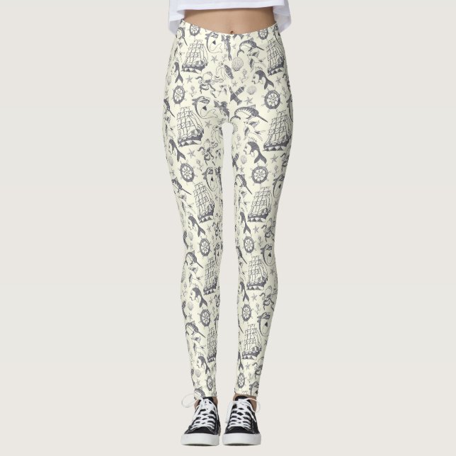 Nautical Old Sailor Tattoos Patterned Leggings (Framsida)
