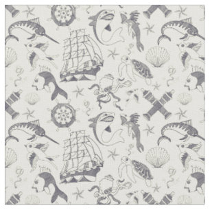Nautical Old Sailor Tattoos Patterned Tyg