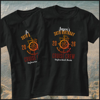 Nautical Orange & Black 30th Birthday Cruise Crew T Shirt