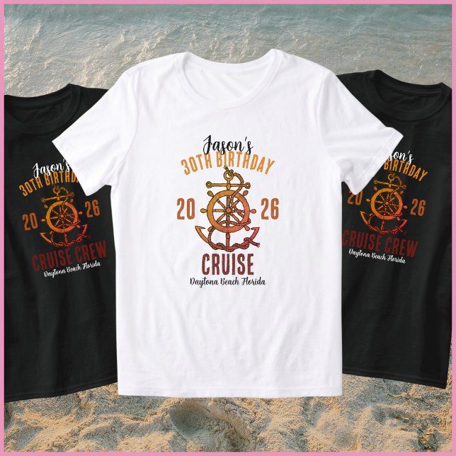 Nautical Orange & White Name 30th Birthday Cruise T Shirt (Skapare uppladdad)