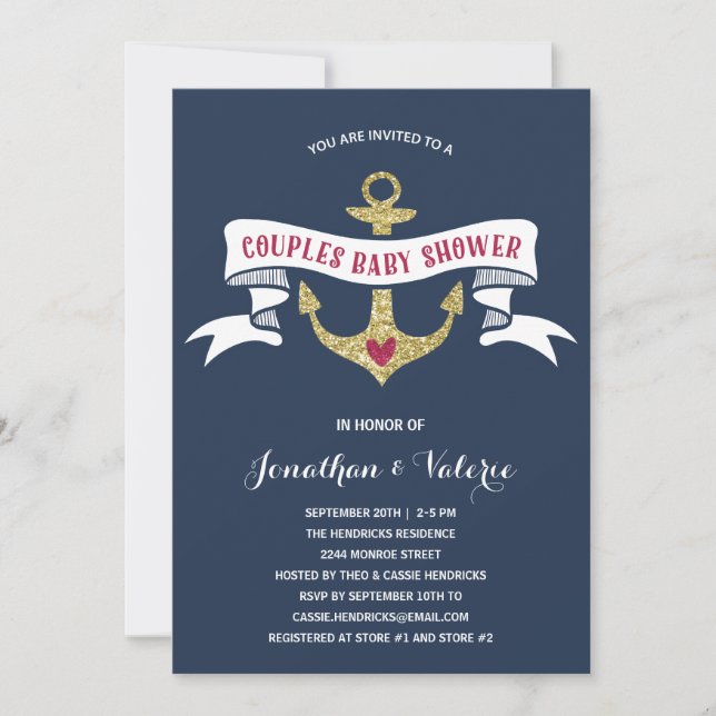 Nautical Par Baby Shower Inbjudningar (Framsida)