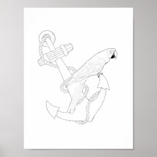 Nautical Parrot Vuxen Coloring Poster