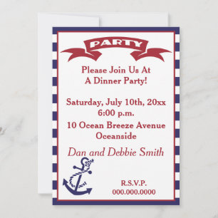 Nautical Party- Red, White and Blue Inbjudningar