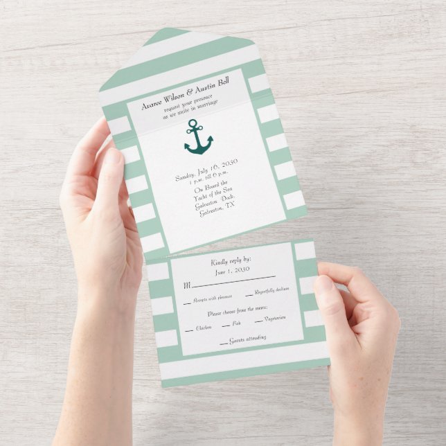 Nautical Pastel Grönt och White Rand (Avrivbar del)