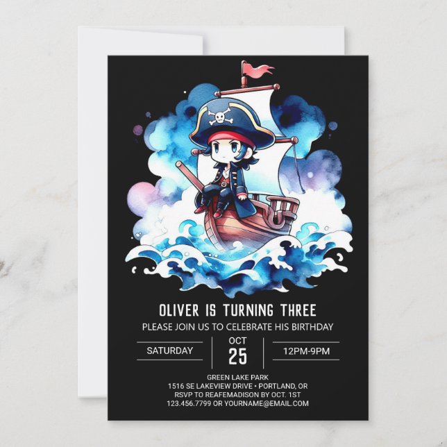 Nautical Pastel Pirat Birthday Inbjudningar (Framsida)