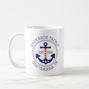 Nautical Patriotic Anchor Family Namn Kaffemugg