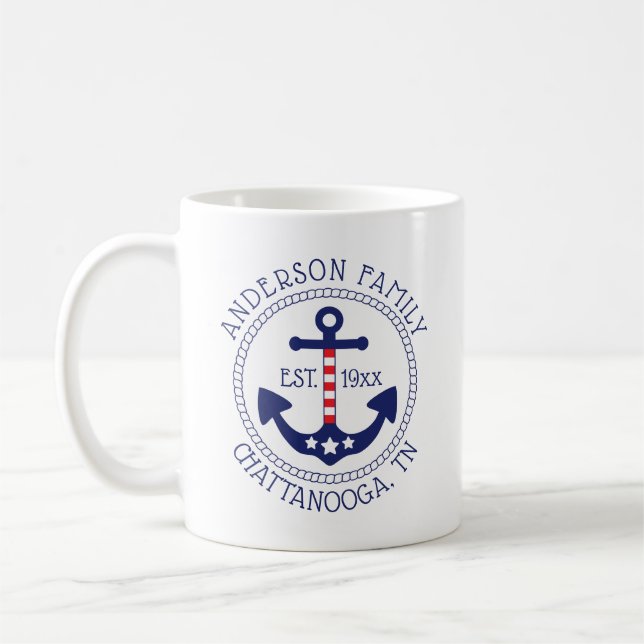 Nautical Patriotic Anchor Family Namn Kaffemugg (Vänster)